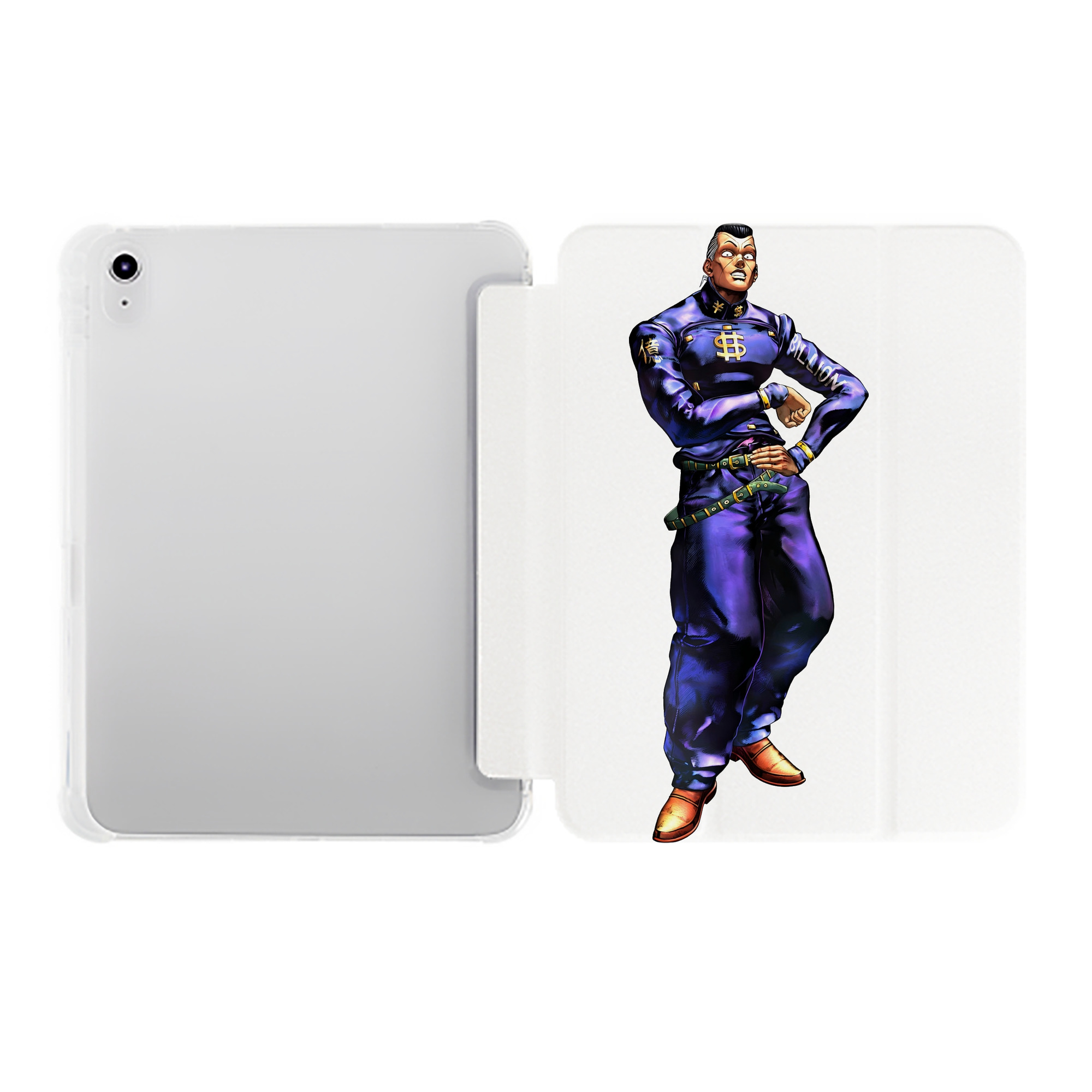 （画像用） ジョジョの奇妙な冒険 虹村億泰 にじむら おくやす JoJo's Bizarre Adventure Nijimura Okuyasu IPad ケース ペン収納付き 三つ折りスタンド PUレザー×シリコン 対応機種9.5/10.5/10.9インチ